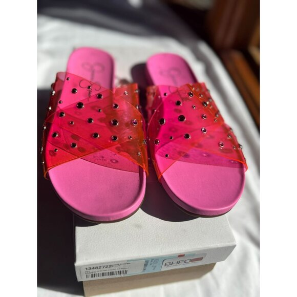 Jessica Simpson Womens Pink Slide Sandals Rhinestone Studded - Picture 1 of 4